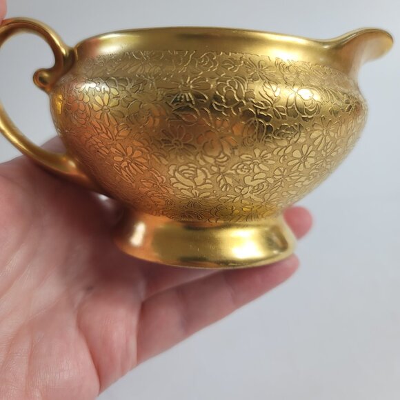 Tirschenreuth Bavaria Gold Encrusted Creamer Rose & Daisy - Picture 8 of 13